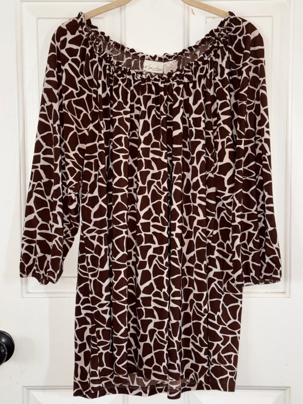 Kim Rogers Brown and Cream Giraffe-Print Blouse